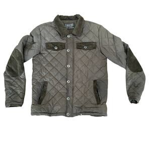 E-Bound Earthbound Green Quilted Barn Jacket Corduroy Trim Elbow Patches Small S